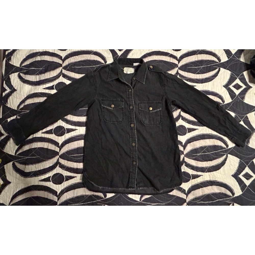CURRENT/ELLIOTT Black Button Down Long Sleeve Shirt SAMPLE RARE